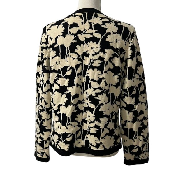 Amber Sun Black & Cream Floral Knit Beaded Cardigan Sweater Size XL - Picture 5 of 8
